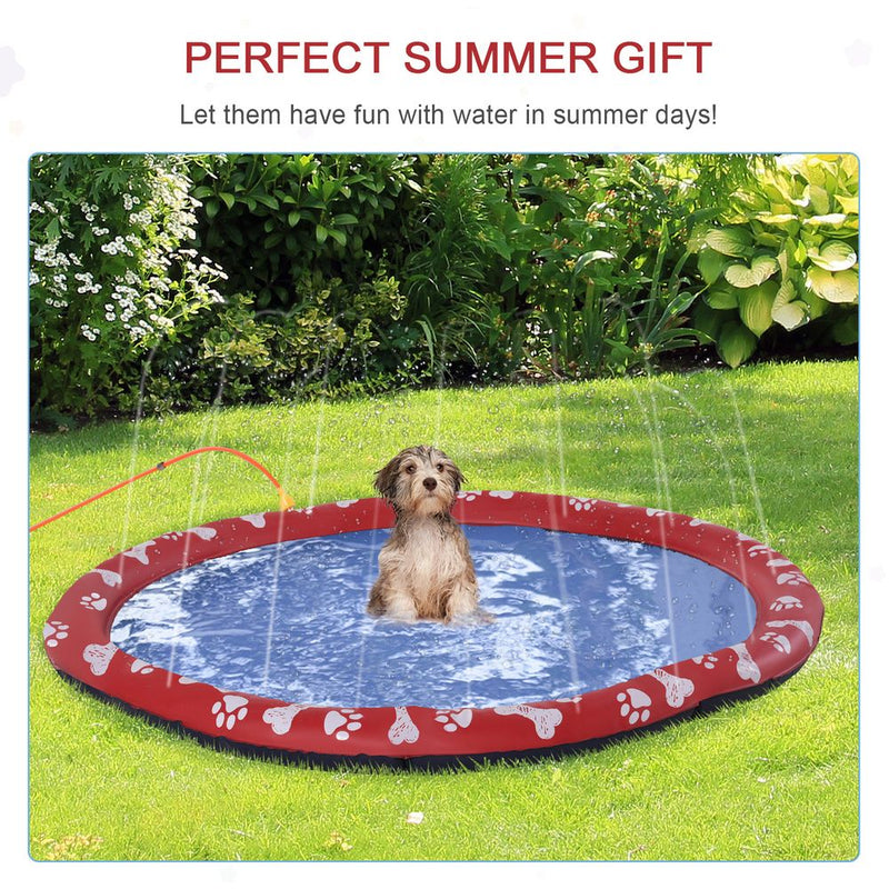 150cm Splash Pad Sprinkler for Pets Dog Bath Pool Non-slip Outdoor Red Pawhut