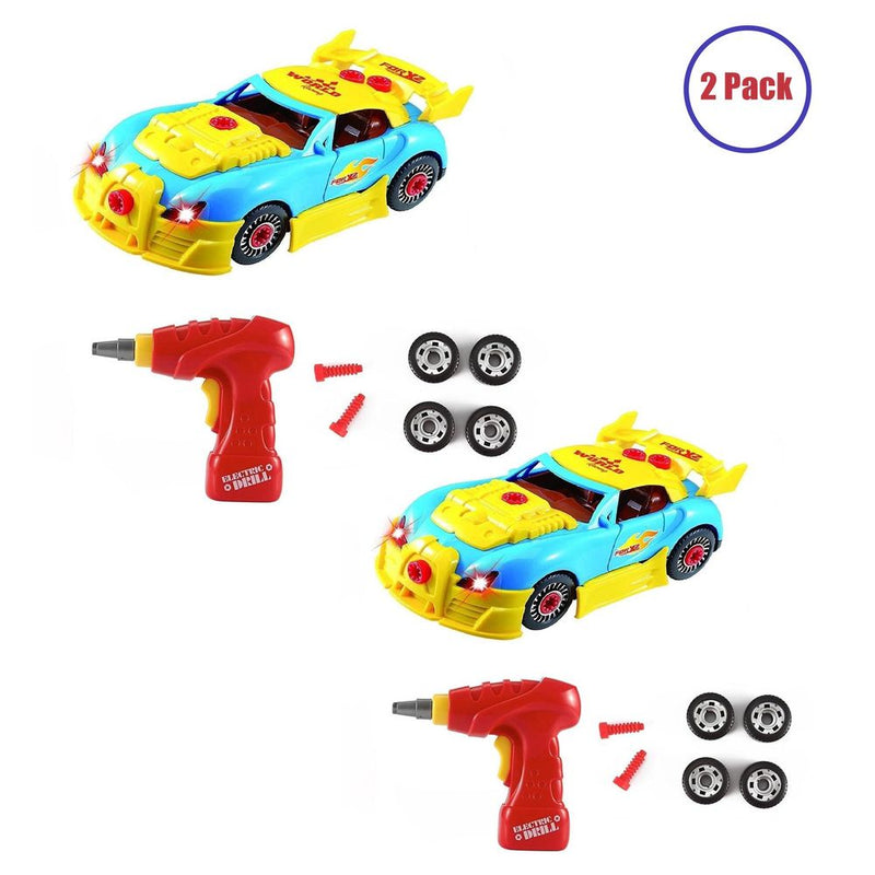 PACK OF 2 Build Your Own Toy Car with 30 Pieces & Electric Drill, Realistic Sounds & Lights For Boys 3Yrs+