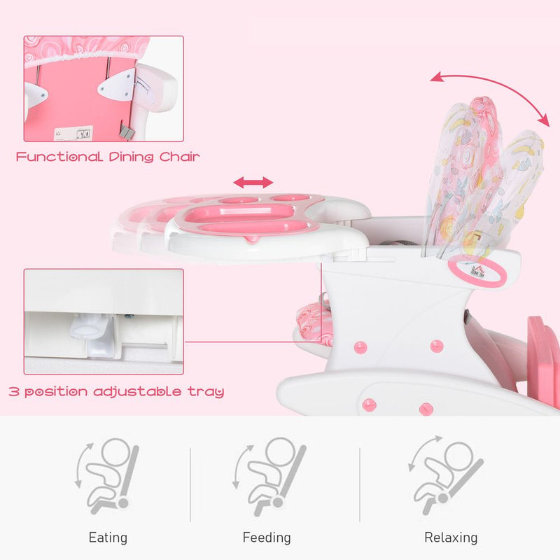 3-in-1 Convertible Baby High Chair Booster Seat w/ Removable Tray Pink HOMCOM