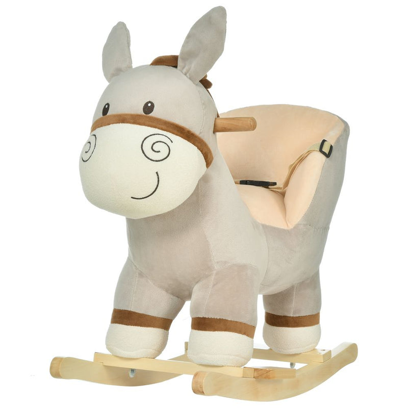 Cute Kids Ride-On Rocking Donkey Sound Handlebars Seat Belt Plush Body HOMCOM