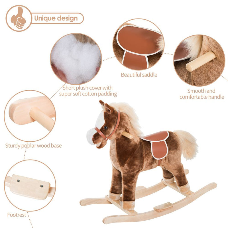 Kids Rocking Horse Wooden Plush Children Ride On Toy Rocker Baby Gift HOMCOM