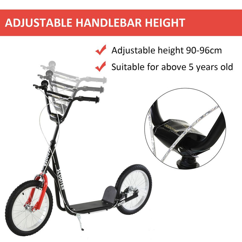 90-96cm Kids Kick Scooter Adjustable Handlebar Inflatable Wheels Black