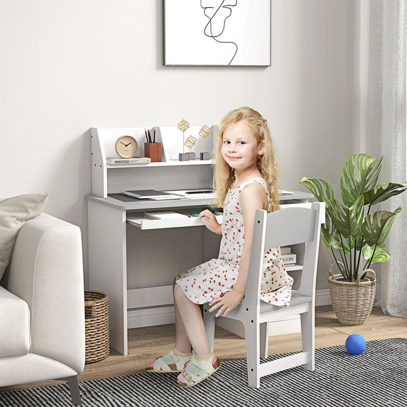 Kids Desk and Chair Set with Storage for 5-8 Years, Grey