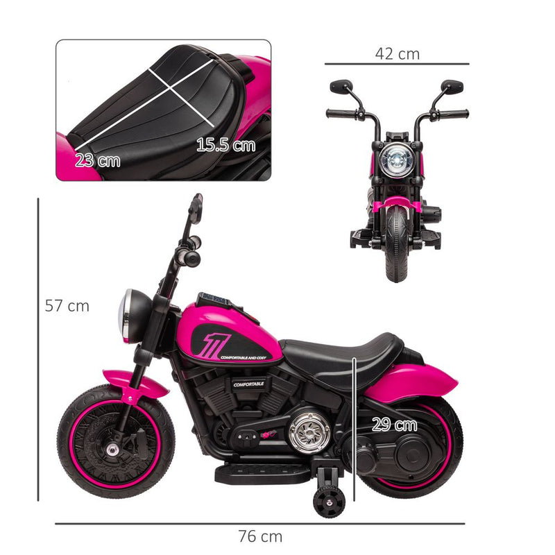 6V Electric Motorbike w/ Training Wheels, One-Button Start, Headlight - Pink