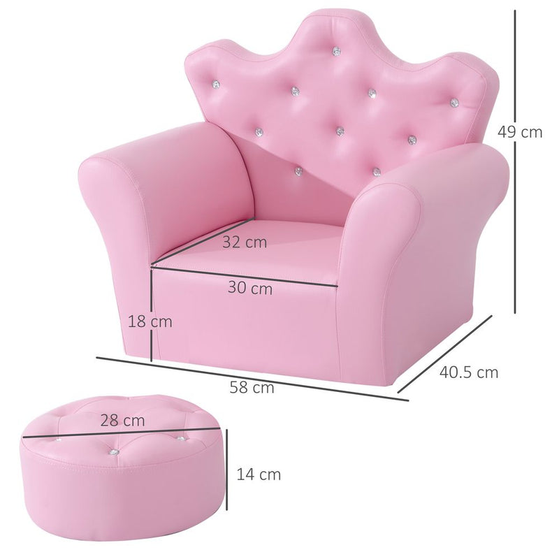 Kids Sofa Set Armchair Chair Seat With Free Footstool PU Leather Pink