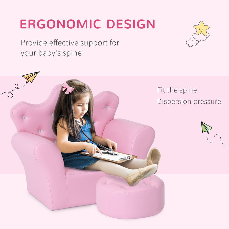 Kids Sofa Set Armchair Chair Seat With Free Footstool PU Leather Pink