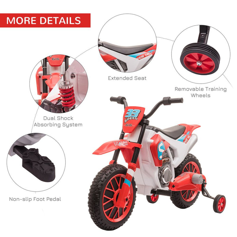 Kids Motorbike Electric Ride-On Toy w/ Training Wheels, for 3-5 Yrs - Red