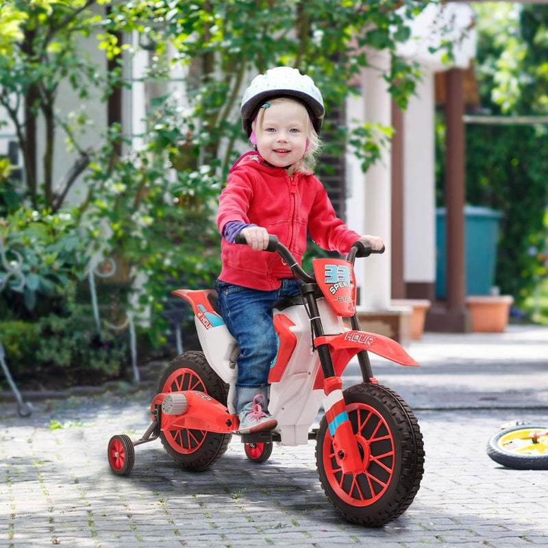 Kids Motorbike Electric Ride-On Toy w/ Training Wheels, for 3-5 Yrs - Red