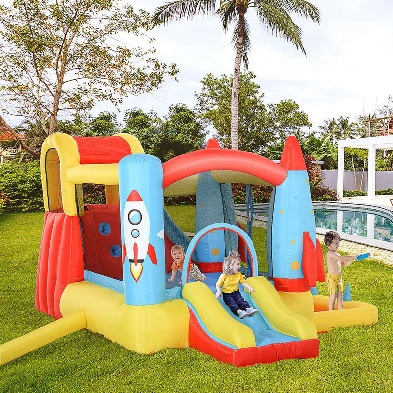 Bouncy Castle with Slide Pool Rocket Trampoline w/ Carrybag Blower