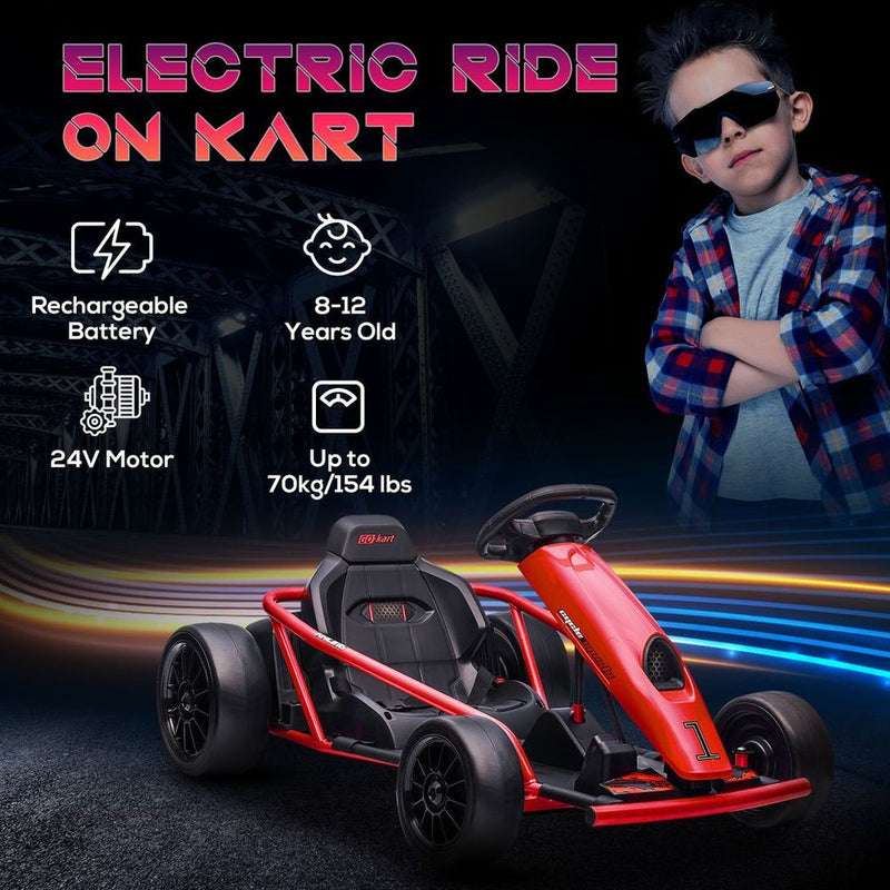 24V Electric Go Kart for Kids with Music, Horn Honking, Slow Start