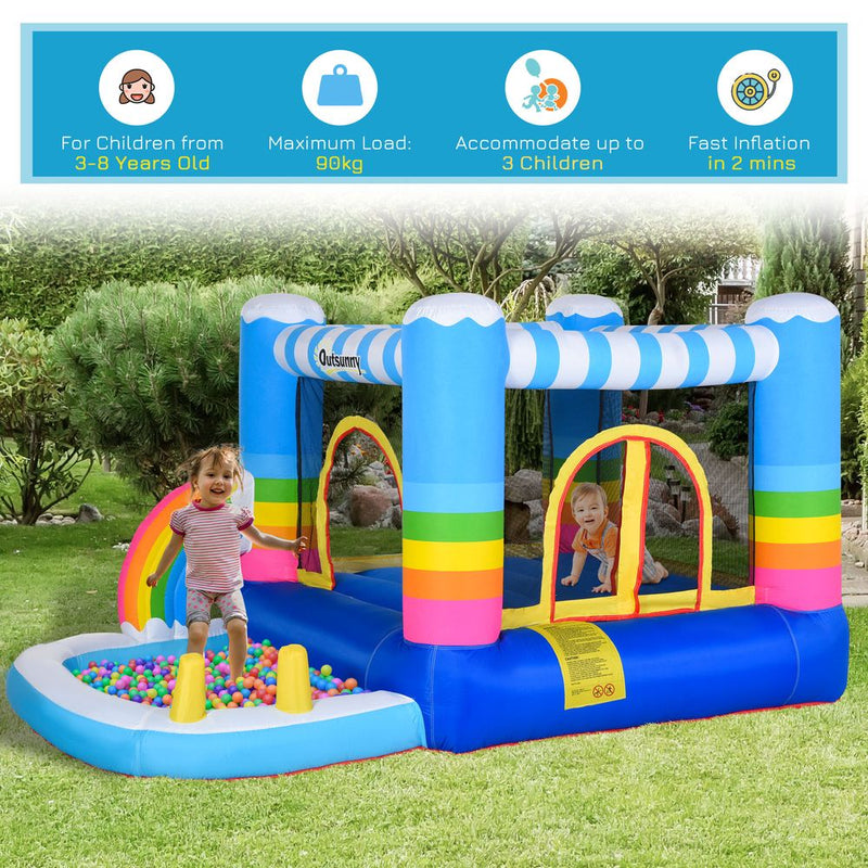 Kids Bouncy Castle with Pool Outdoor Trampoline W/ Net Blower 3-8 Yrs