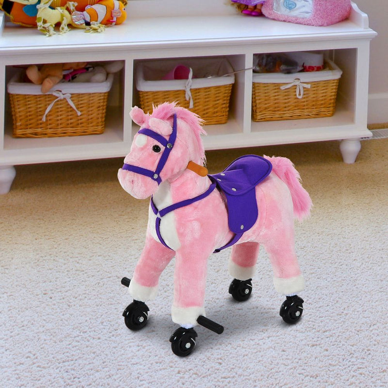 Wheeled Rocking Horse Ride on Rocker Children Riding Toy Plush Sound HOMCOM