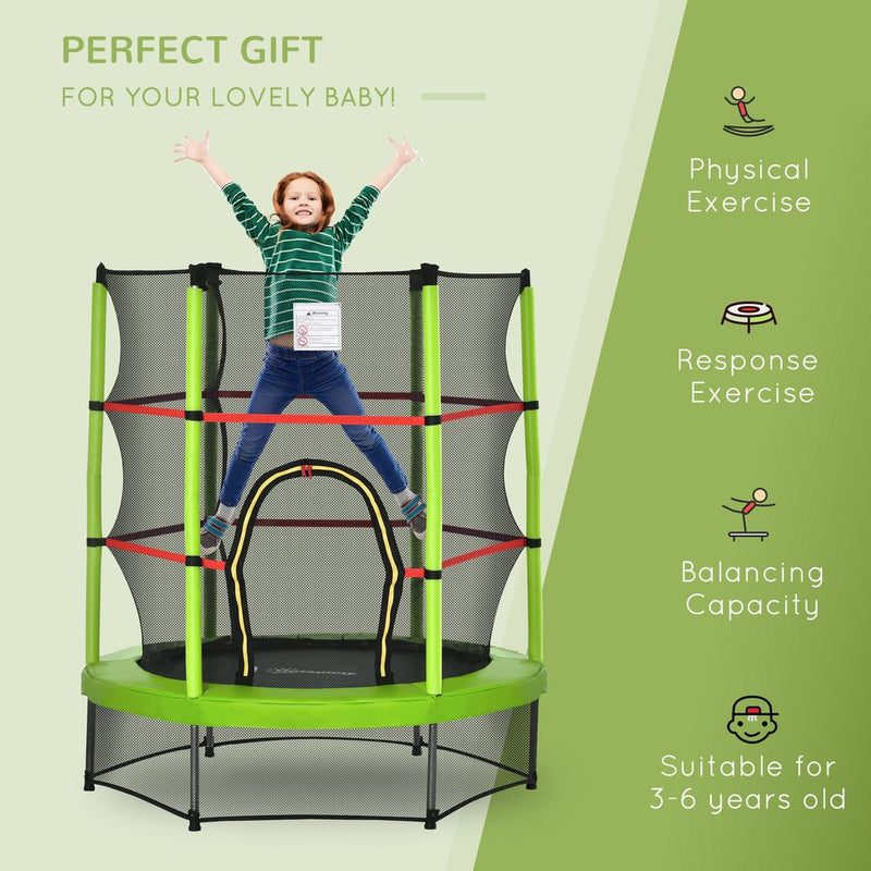 Kids Trampoline Mini Bouncer w/ Enclosure Net Age 3-6 Years Green