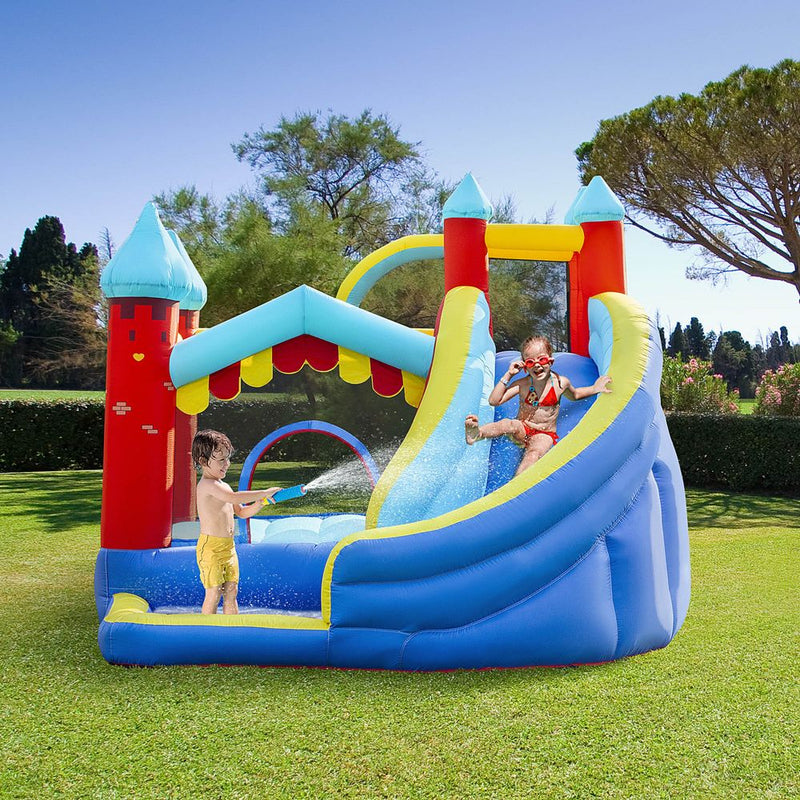 Kids Bouncy Castle with Slide Pool Trampoline Climbing Wall w/ Blower