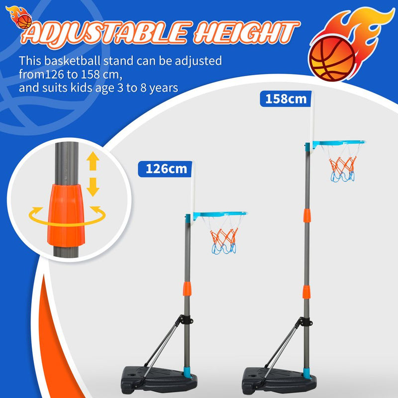 3 Pcs Kids Basketball Set Hoop Ball Pump Height Fillable Base 3-8 Yrs