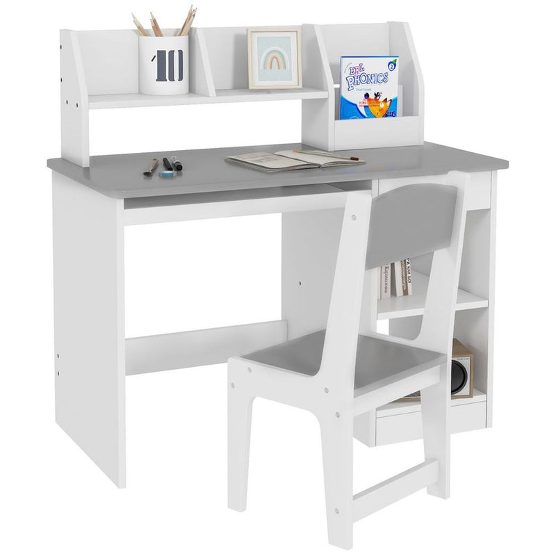 Kids Desk and Chair Set with Storage for 5-8 Years, Grey