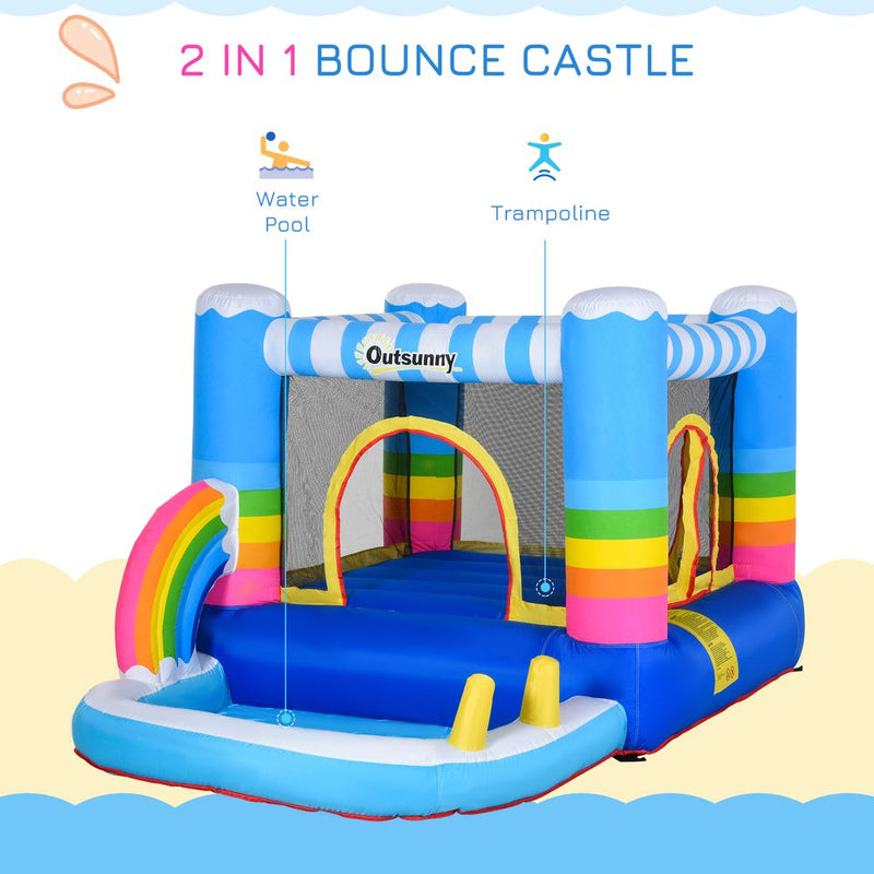 Kids Bouncy Castle with Pool Outdoor Trampoline W/ Net Blower 3-8 Yrs