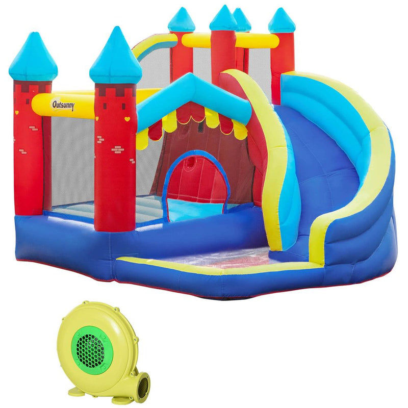 Kids Bouncy Castle with Slide Pool Trampoline Climbing Wall w/ Blower