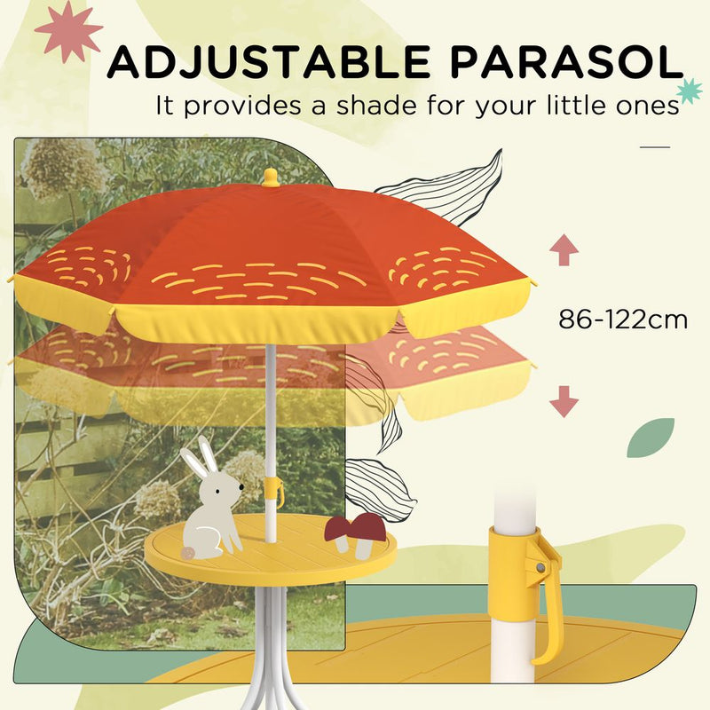 Kids Bistro Table and Chair Set with Lion Theme, Adjustable Parasol