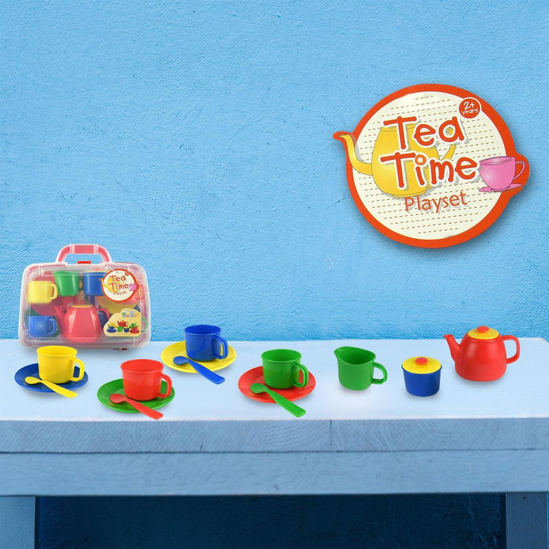 Kids 15 Piece Red Portable Plastic Tea Set with Carry Case for Age 3+