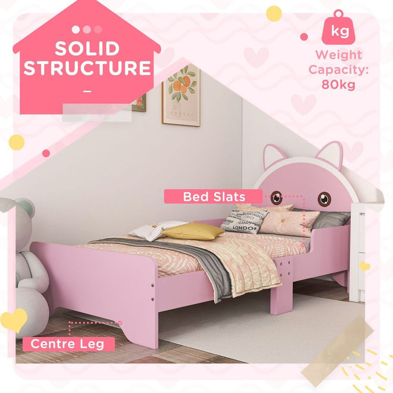 ZONEKIZ Toddler Bed Frame Cat Design Kids Bed with Guardrails - Pink