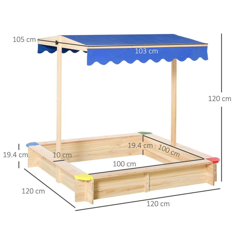 Kids Wooden Cabana Sandbox Children Outdoor Playset w/ Bench Canopy