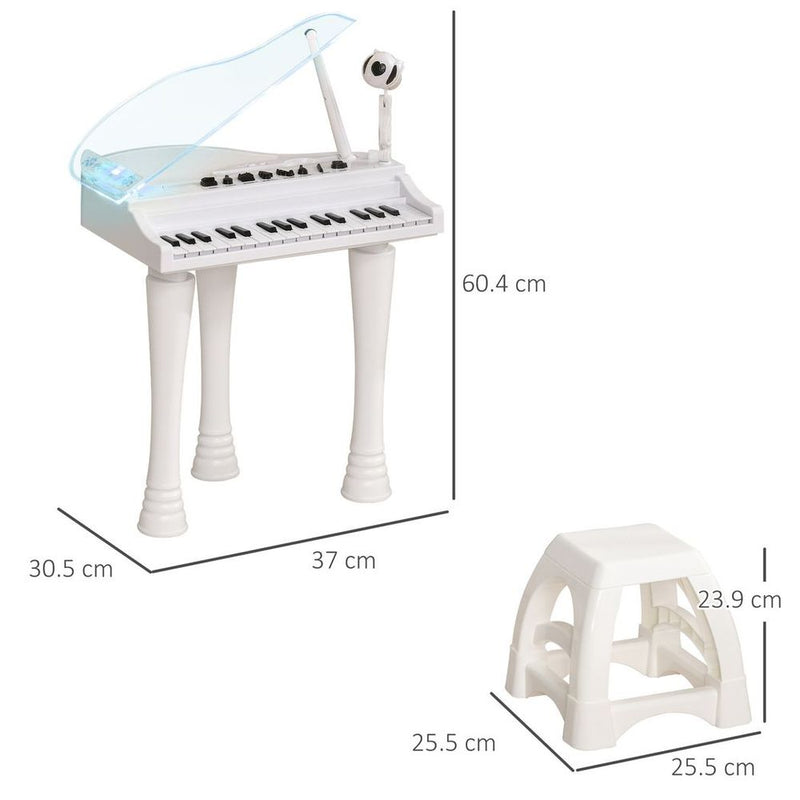 AIYAPLAY 32 Keys Kids Piano Keyboard with Stool, Lights, Microphone, White