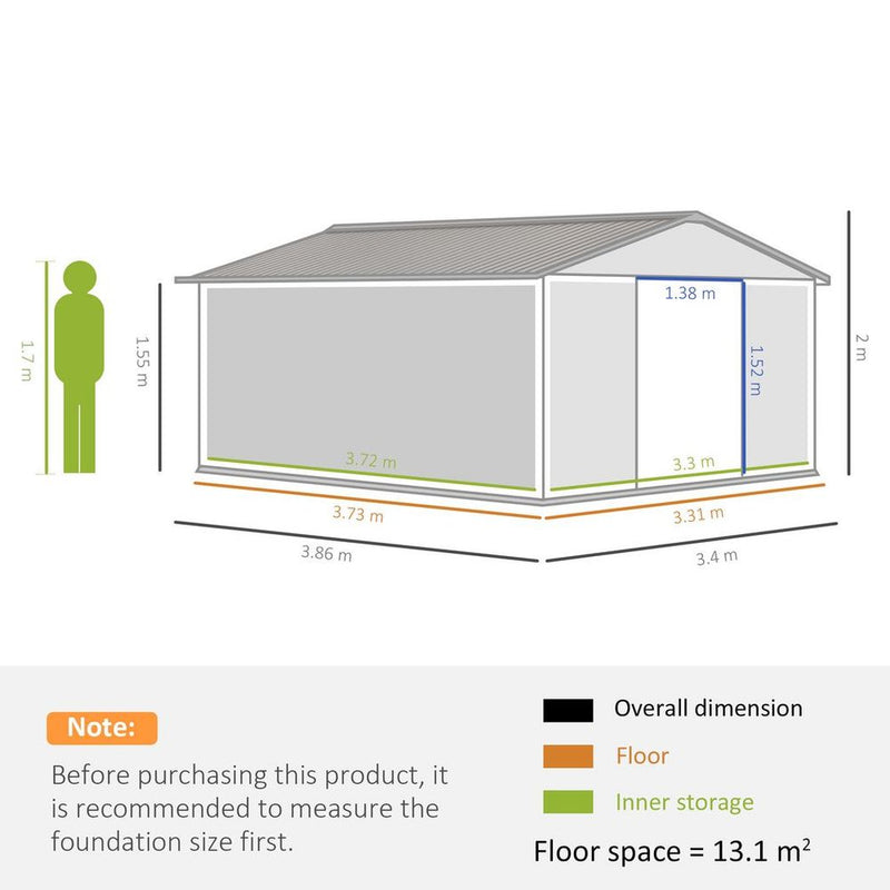 Garden Shed Storage Yard Store Door Metal Roof Tool Box Container 12.5ft x 11ft