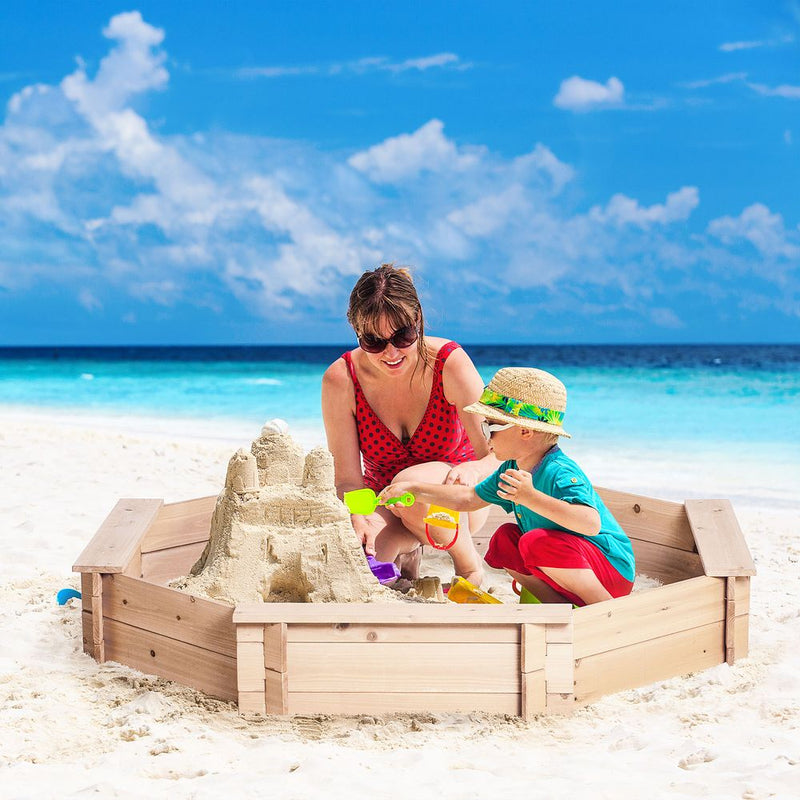 Kids Wooden Sand Pit Sandbox with Cover Outdoor Playset