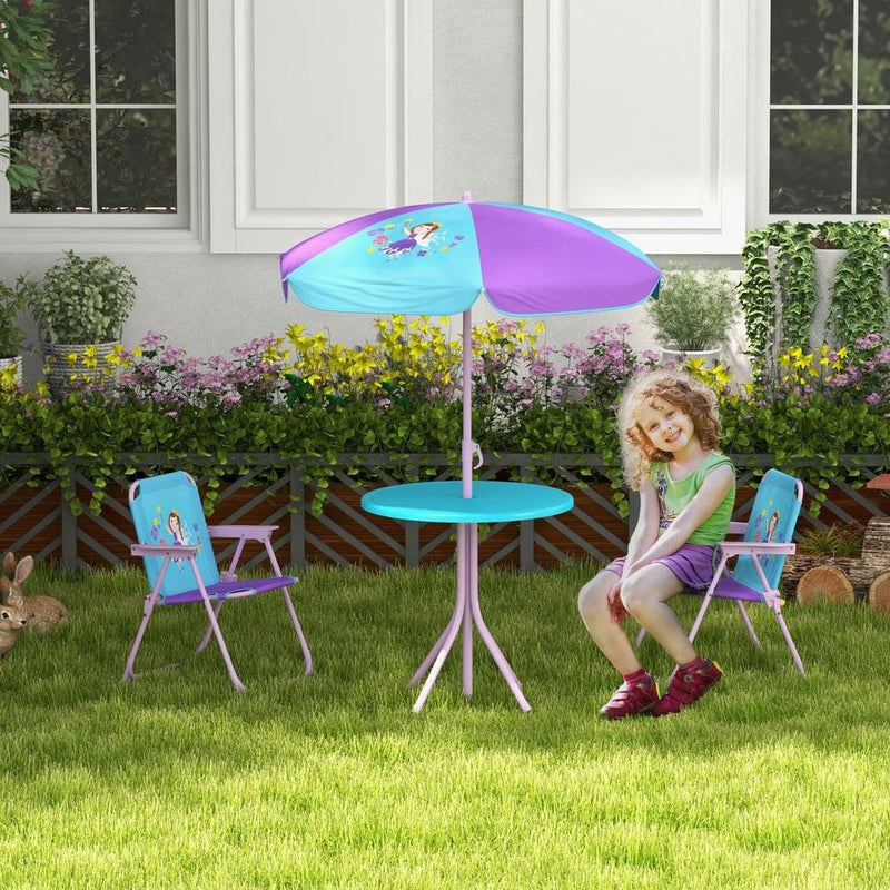 Kids Bistro Table and Chair Set with Fairy Theme, Adjustable Parasol