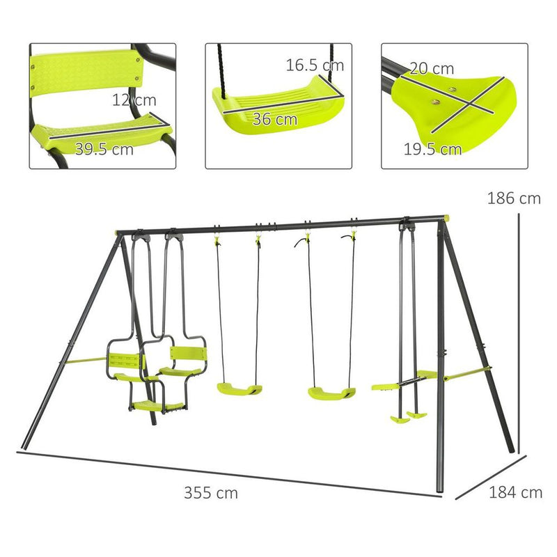 Garden Swing Set with Double Swings Glider Swing Seats for Outdoor