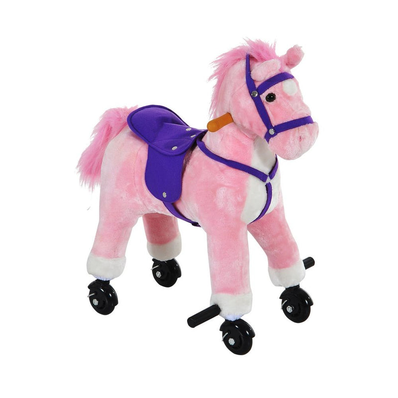 Wheeled Rocking Horse Ride on Rocker Children Riding Toy Plush Sound HOMCOM