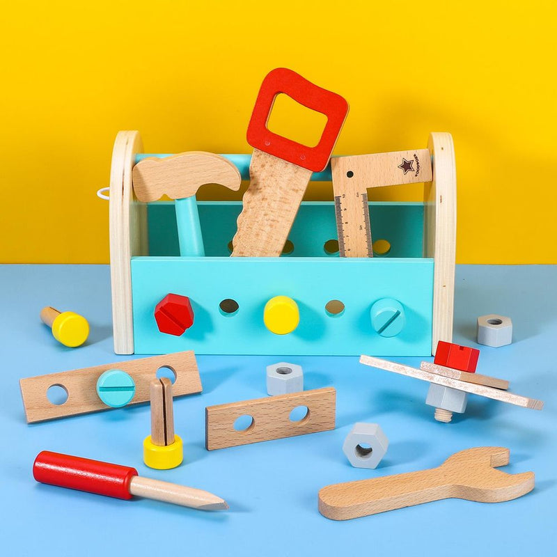 My First Toolbox Carpenter Wooden Building Tools Play Set Pretend Play 3+