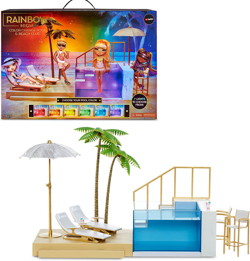 Rainbow High Pacific Coast Colour Change Pool & Beach Club Playset-With LED Lights