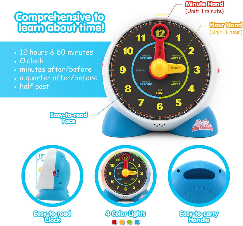 Learning Clock - Educational Talking Learn to Tell Time Teaching Light-Up Toy 