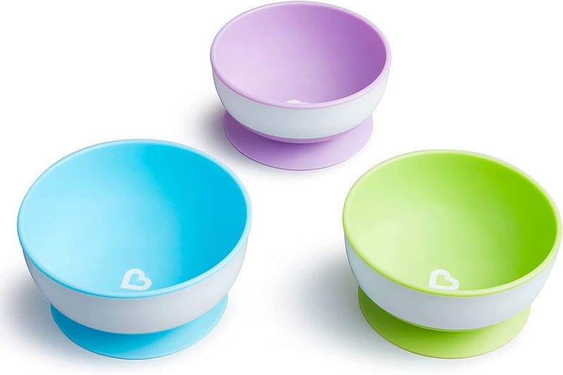 Munchkin Stay Put Bowls with Suction Cup, Pack of 3 Blue/Green/Purple