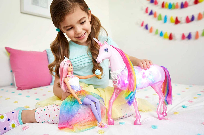 Barbie Dreamtopia Magical Lights Unicorn with Rainbow Mane Doll