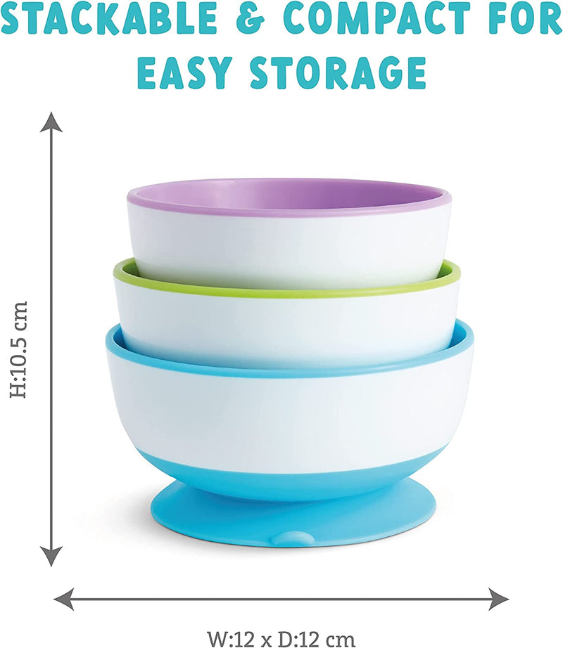 Munchkin Stay Put Bowls with Suction Cup, Pack of 3 Blue/Green/Purple