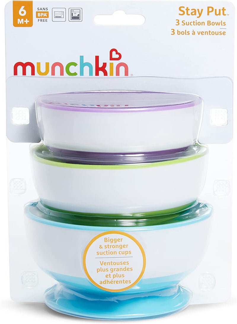 Munchkin Stay Put Bowls with Suction Cup, Pack of 3 Blue/Green/Purple