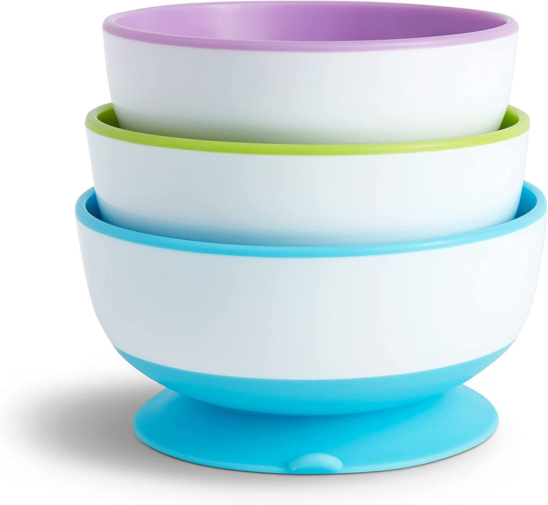 Munchkin Stay Put Bowls with Suction Cup, Pack of 3 Blue/Green/Purple